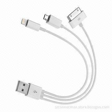 3-in-1 USB2.0 Sync Charging Cable (USB to 8, 30-pin, Micro) for iPhone 5/4, Samsung, White Color